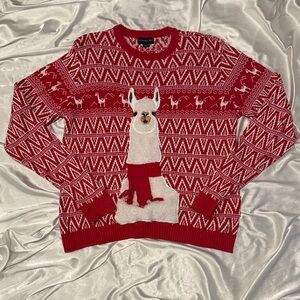Festive Red Llama Crewneck Sweater